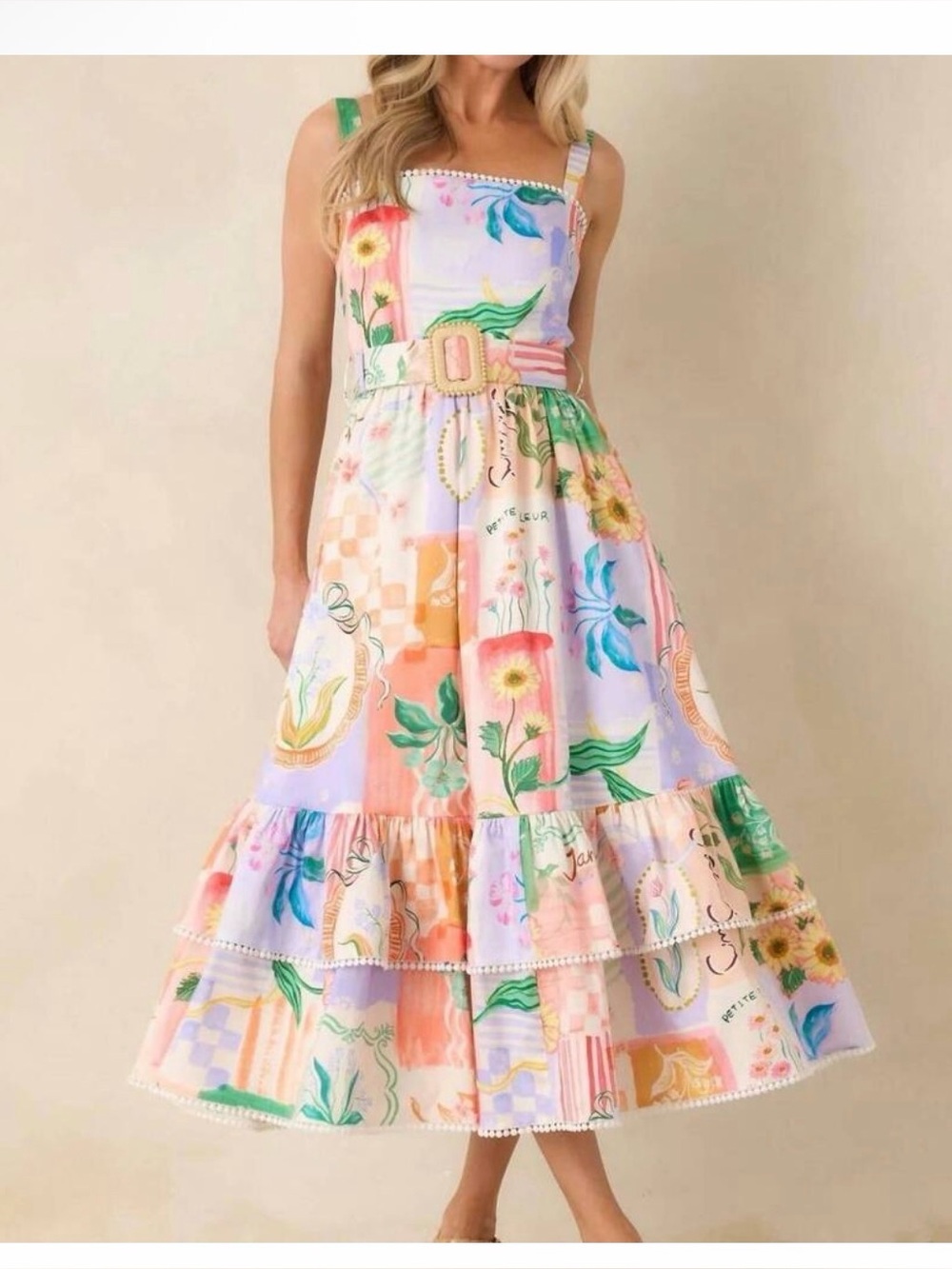 PROSPERINA CASSANDRA PEACH MULTI FLORAL COTTON MIDI DRESS